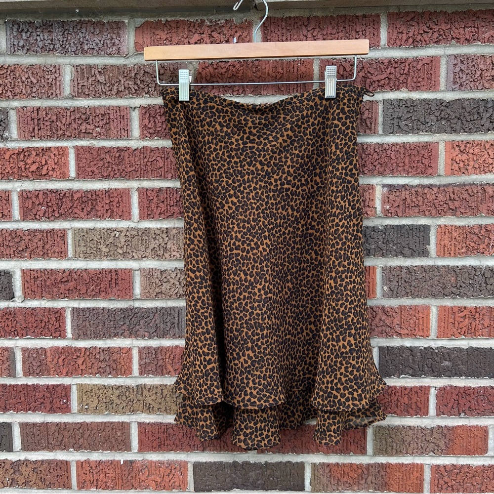 Express Tan and Black Cheetah Print Speckled Chiffon Skirt